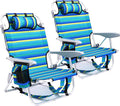 2 Pack Lightweight Portable Camping Beach Chair for Adults Outdoor Lay Flat Folding Beach Chairs with 5 Positions Backpack Beach Chair with Towel Bar Zipper Pouch Cup Holder Ocean Striped