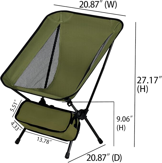 Lightweight Portable Essential Folding Camping ChairSturdy with X-Frame120kg CapacityFoldable with Carry BagQuick Setup for OutdoorHikingBeachBackpacking (Glacier Gray)