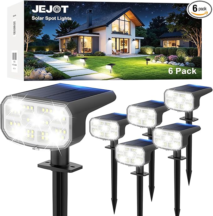 Solar Spot Lights Outdoor Waterproof IP656 PackCool Light 2 Lighting Modes Selectable Solar Powered Yard Garden Solar Spot Lights for Garden Outside Landscape Auto On/Off