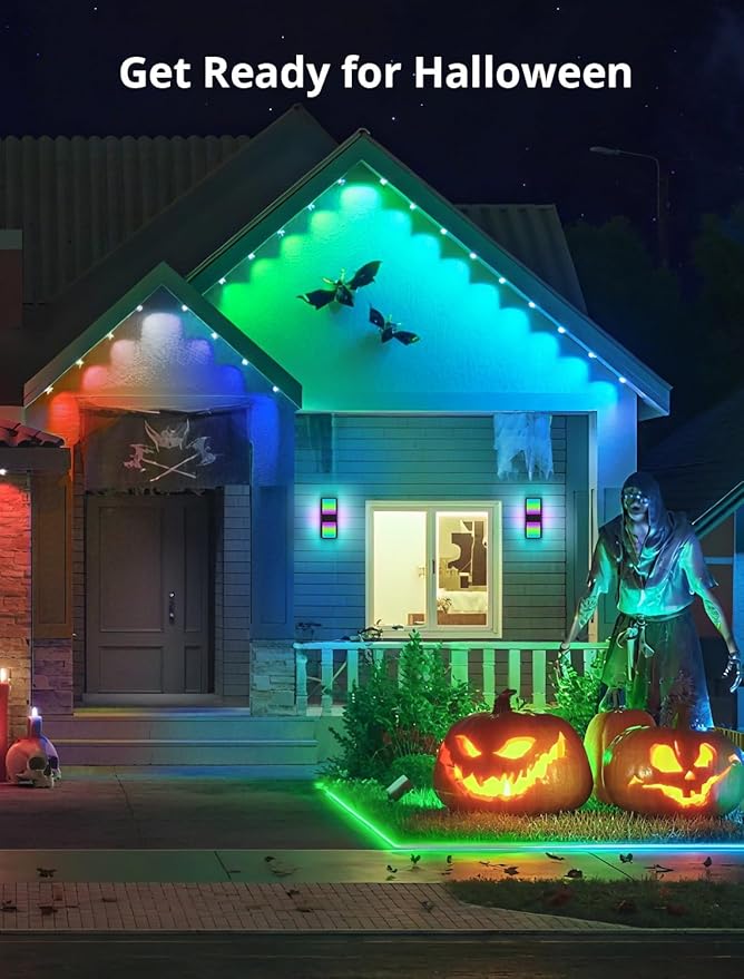 Smart Outdoor Wall Lights 1500LM RGB+IC+Warm/Cool White Porch Light 44 Scene Modes IP65 Waterproof Wall Sconce for Halloween Christmas Decor Works with Alexa Google Assistant 2 Pack