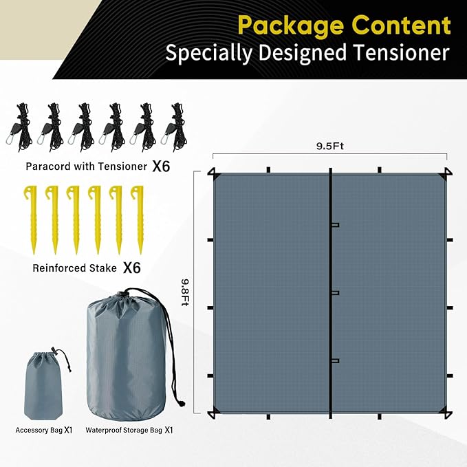 Sky Protection: LYN Lightweight Emergency Camping Tarp/Hammock Rain Fly-WaterproofRipstop FabricAnti-UV Shelter for Hiking Camping and Outdoor Adventure