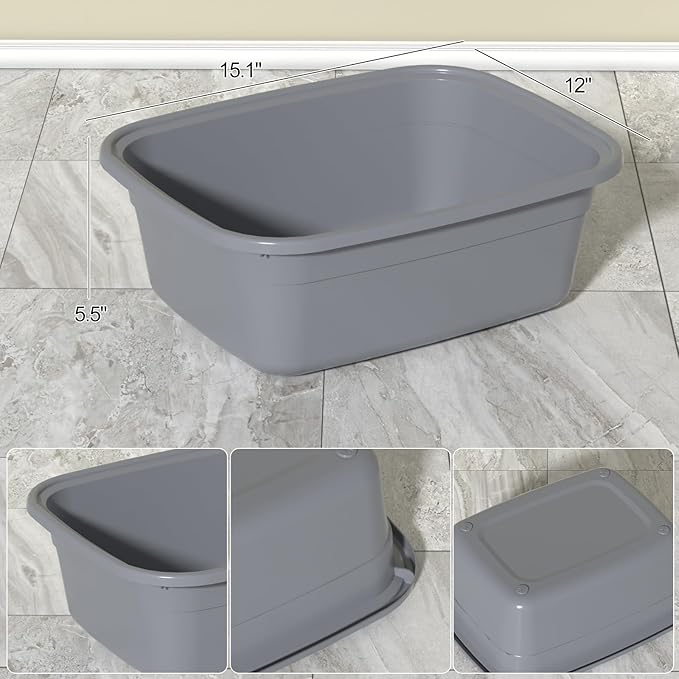 14 Quart Plastic Wash Tub Rectangular Dishpan Basin for Washing Dishes 4 Packs Grey