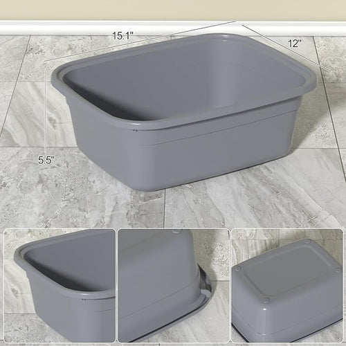 14 Quart Plastic Wash Tub Rectangular Dishpan Basin for Washing Dishes 4 Packs Grey