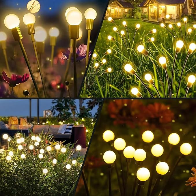 Solar Garden Lights Outdoor Waterproof Upgraded Flexible Titanium Wires Wind Swaying Firefly Lights for Patio Yard Pathway Unique Dancing Solar Decor Gifts for Women Christmas (4Pack)
