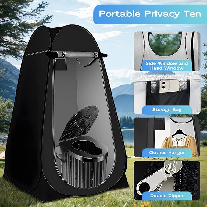 Camping Toilet with Pop Up Privacy TentPortable Outdoor Folding PottyShower Tent Dressing Room with Carry Bag for RV TravelTruckBeachFishing