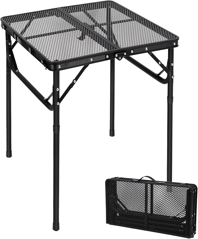 RedSwing Portable Grill Table for Outside Aluminum Square Folding Grill Stand Table for Outdoor Camping Picnic BBQ Lightweight Adjustable Height 24x24 Black