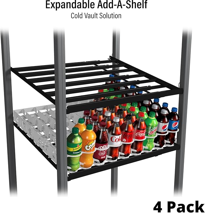 Display Technologies Cold Vault Expandable Add-A-Shelf (Pack of 4) - Maximize Storage and Organization in Your Cold Storage Drink Organizer for Cans Bottles and More