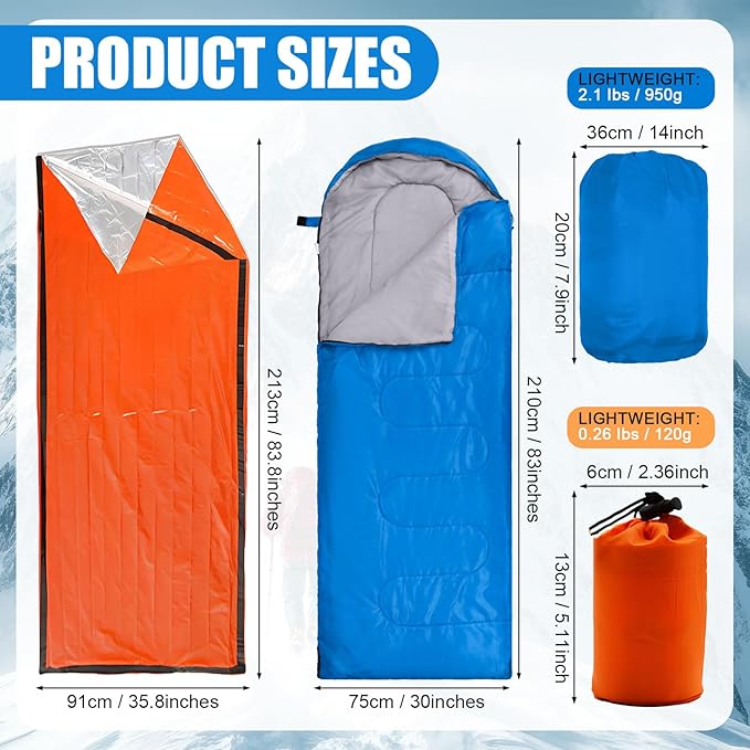 Macarrie 12 Pack Sleeping Bags Set with Compression Sacks 6 Camping Sleeping Bags for Homeless Adults and 6 Emergency Survival Sack for Hiking Outdoor Homeless Shelter Donation Supplies