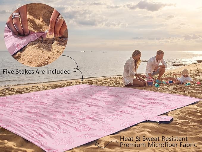WEKAPO Beach Blanket Waterproof Sandproof Oversized Extra Large Beach Mat Sand Free Lightweight &amp Compact Sand Free Mat with 6 Stakes &amp 4 Corner Pockets