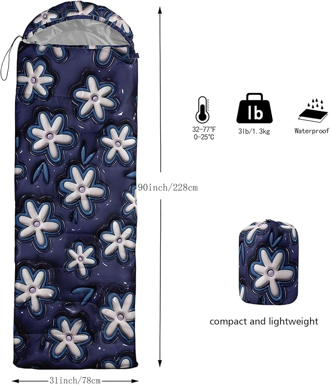 Kids Sleeping Bag for Boys Girls3D Pink Stars Print-Lightweight Warm Portable Outdoor Indoor-Waterproof Cold Weather Resistant Sleeping Bag for Camping Hiking