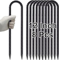 VVOKGO Trampoline Stakes 12 Inches Anchors High Wind Heavy Duty 8-Pack U Shaped Tie Down Anchor Kit for Ground Camping Tent Soccer Net Swing Set Black