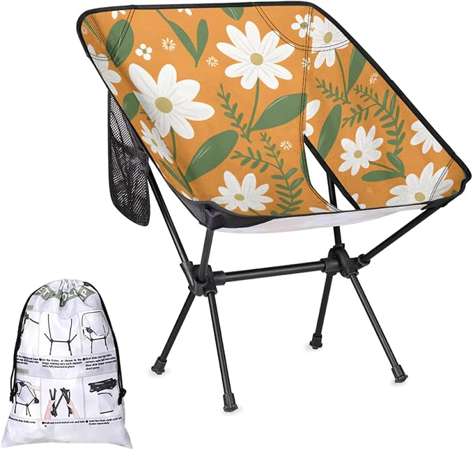 Honeybaby Folding Camping Chair Cute Daisy Flowers Camping Chairs Lightweight Portable Chair Outdoor Foldable Chairs for Camping Travel Picnic Beach Hiking