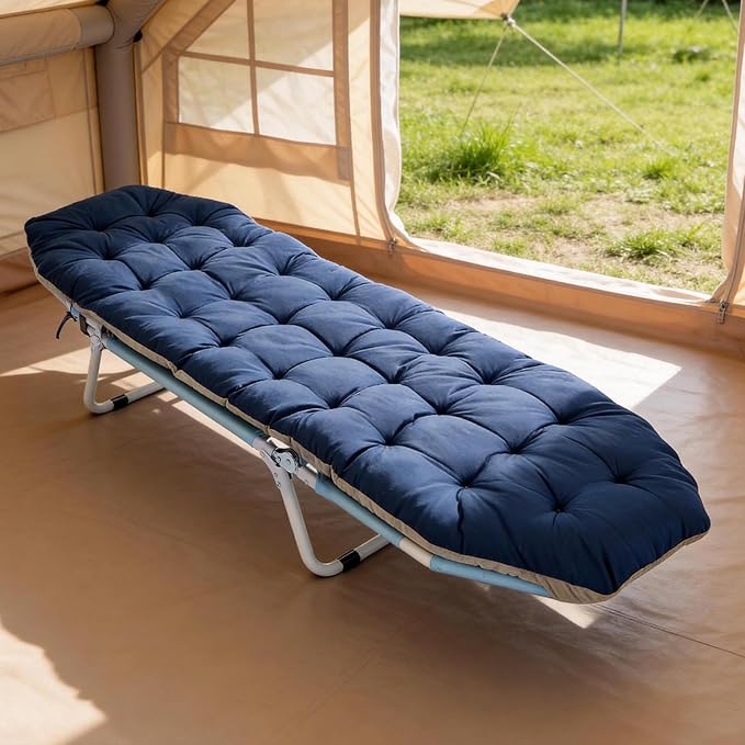 ABORON Folding Camping Cot with Mat &amp Face/Arm Hole for Adults Portable Sleeping Bed for Outdoor Camping and Travel Comfortable &amp Easy to Set Up