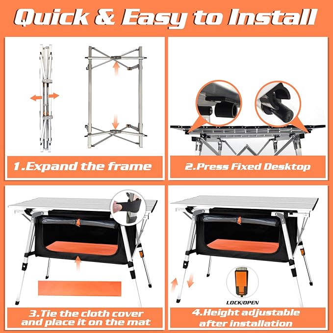 CampLand Aluminum Table Height Adjustable Folding Table Camping Outdoor Lightweight for Camping Beach Backyards BBQ Party (SilverB Rectangle)