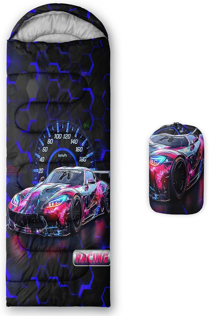AILONEN Cartoon Car Sleeping BagsLightweight &amp Waterproof3 Season Warm &amp Cool WeatherCute Stars Printed Vehicles Transportation Sleeping Bags for BoysKidsAdults TravellingOutdoors