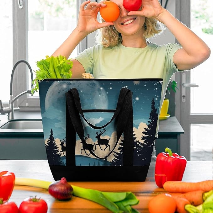 Insulated Shopping BagLarge Reusable Cooler Bags Christmas Winter Printed Foldable Shopping BagTravel Waterproof Shoulder Bag