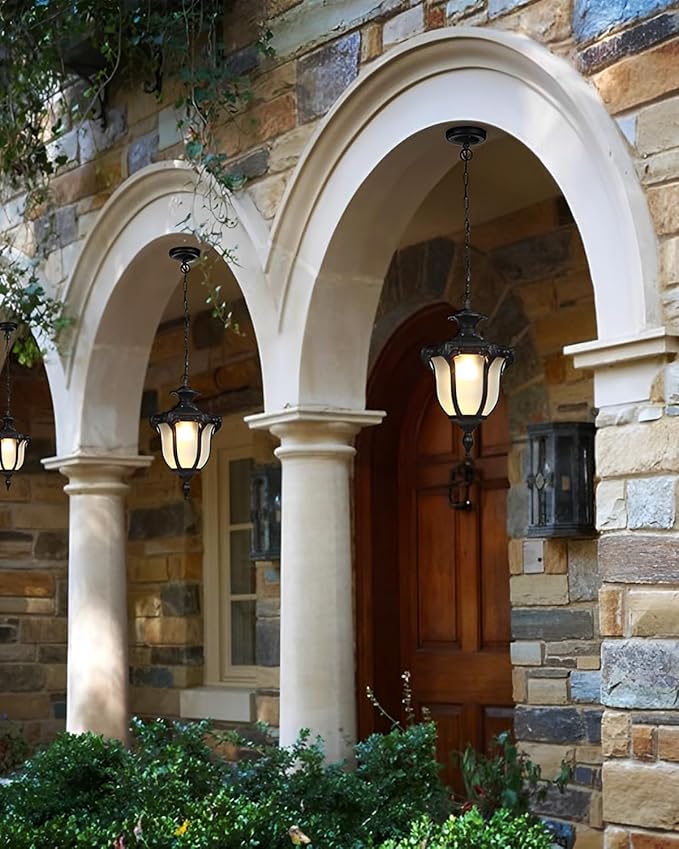 Rustic Victorian E26 Exterior Ceiling Pendant Light American Outdoor Waterproof Chandelier Garden Corridor Grape Frame Pavilion Black Hanging Light Adjustable Suspension Lighting Fixture
