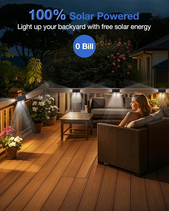Fence Lights Solar Powered Outdoor Waterproof 3 Sided Wall LED Landscaping 16 Pack for Yard Deck Patio Rail Garage Pool Balcony Energy Efficient Cool White Safety and AmbianceEasy Install
