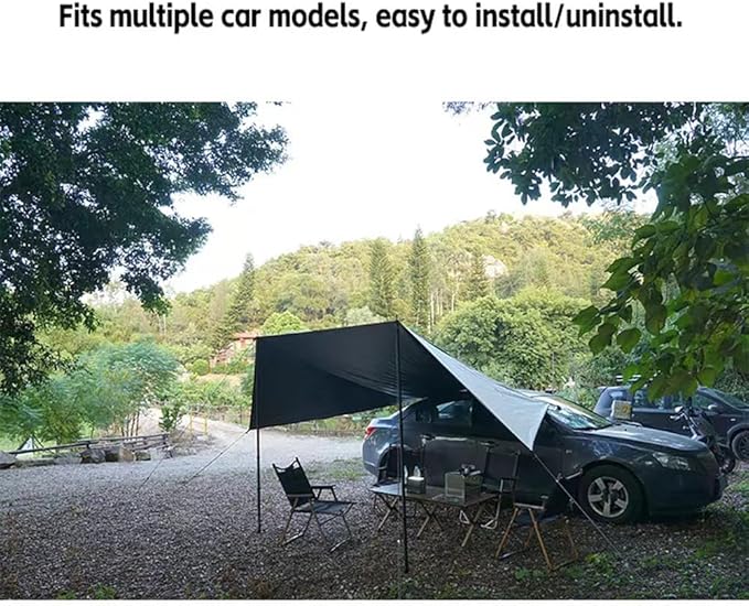 Car Side Awning Tent for BMW Serie 8 Series 2018-2025 Coupe/Gran Coupe 4-Seater Oxford Fabric Camping Vehicle Side Sun Shelter Portable Tailgate ShelterBlack-2m Aluminum Rod Set