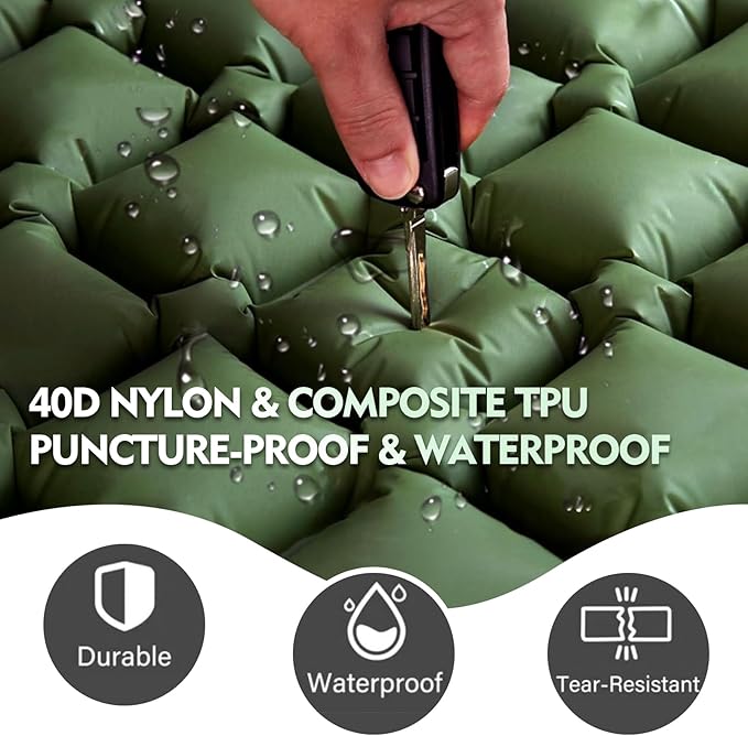 Camping Sleeping Pad Ultralight Camping Mat with Pillow Built-in Foot Pump Inflatable Sleeping Pads Compact for Camping Backpacking Hiking Traveling Tent (Green Single)