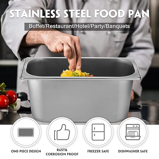 10 Pack Hotel Pans Stainless Steel Steam Table Pan 1/3 Size 0.8 mm Thick Anti Jam Warming Pans for Food Warmer Restaurant Catering Supplies 12.8 x 6.9 Inch(6 Inch DeepStandard)