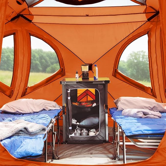 TIMBER RIDGE Instant Pop Up Hub Tent 4 Person Portable Weather Resistant Camping Tent 60 Second Set-Up Easy Up Tents with Rain Fly and Carry Bag Orange