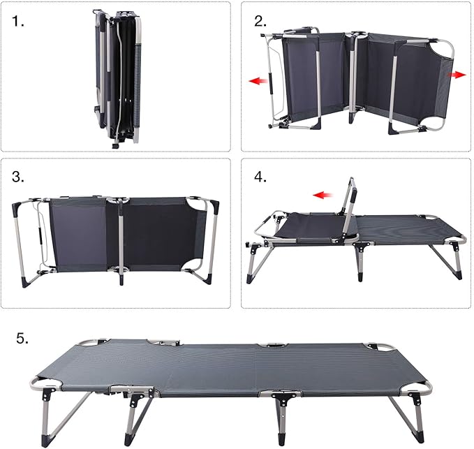 REDCAMP Folding Camping Cot with Thicker Cot Mattress Pad Adjustable 4-Position Reclining Folding Chaise Lounge Chair with Pillow for Camping Outdoor Beach Pool