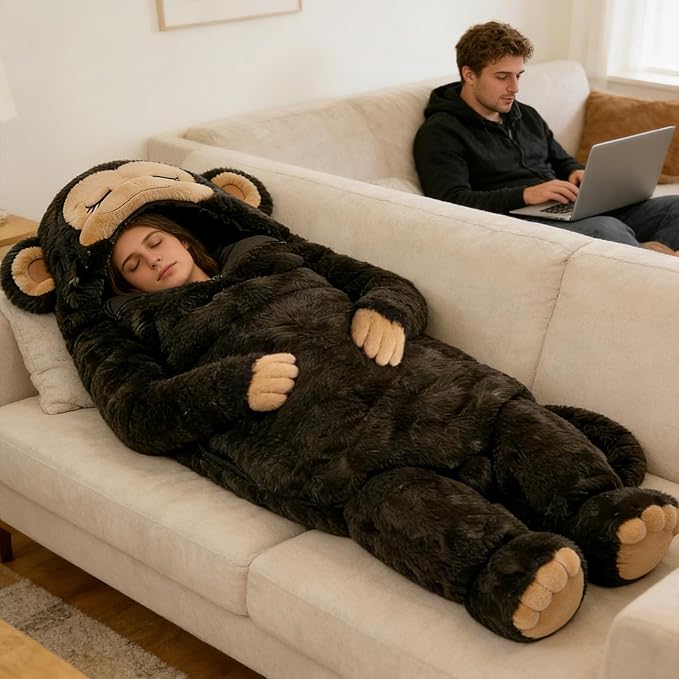 Giant Monkey Sleeping Bag for Human Monkey Shaped Animal Sleeping Bags for Adults for Indoor Use Or Camping TripsSleepovers