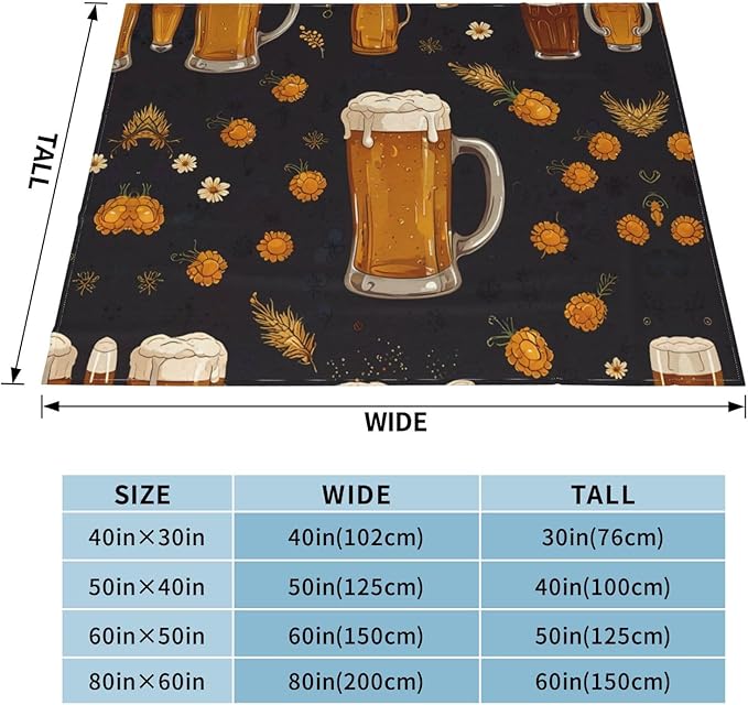 Beer Background Picture 50x40 Printed Soft Fleece Blanket for Sofa Bed and Camping - Cozy Blanket for Travel Picnics Nighttime Use