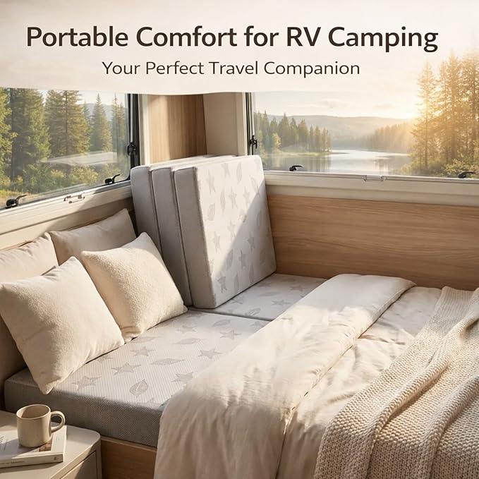 Tri Fold Mattress Twin Size with 2 Washable Removable Covers 75×38×6 Folding Memory Foam Floor Mattress Portable Guest Bed with Non-Slip Bottom for Camping Travel &amp Guest Room