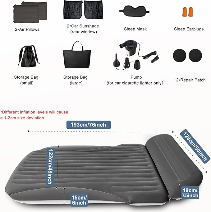 SUV Air Mattress Double-Sided Thick Flocked Car Air Mattress with Built-in Pump &amp Pillow Complete Sleeping Accessories for Auto Camping &amp Road Trips（Dark Coffee）
