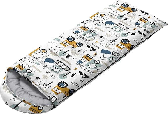Kids Sleeping Bag for Boys GirlsConstruction Truck Print-Lightweight Warm Portable Outdoor Indoor-Waterproof Cold Weather Resistant Sleeping Bag for Camping Hiking(Truck)