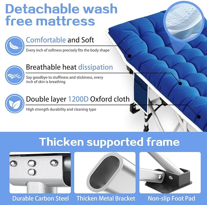 2 Pack Camping Cot with Comfortable Mattress Cots for Sleeping with Pad Heavy Duty Camping Bed 2 Person Folding Cot Include Carry Bag Camping Cots for Adults Kids Indoor Outdoor