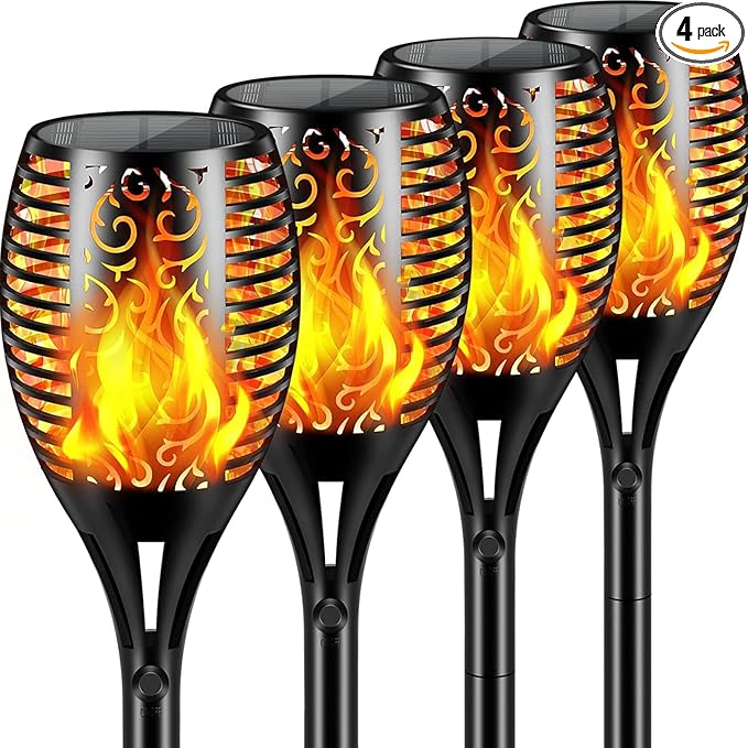 Solar Lights Outdoor 99 LED Higher &amp Larger Flickering Flame Solar Torch Lights 43 Waterproof Outdoor Lighting Solar Powered Pathway Lights Christmas Decorations for Garden Patio Yard 4Pack