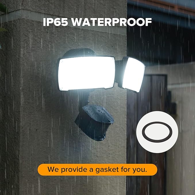 LUTEC 38W 3500 Lumen LED Motion Activated Integrated Dual-Head Floodlight Outdoor with Motion Sensor 5000K Daylight Dusk to Dawn Exterior Security Wall Light for Patio Garden Yard(Black)