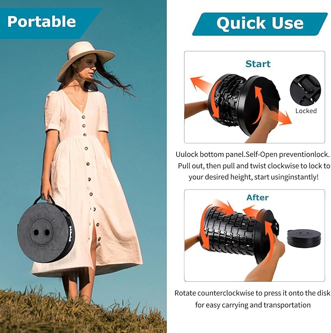 2026 Upgraded Collapsible Stool &amp 3IN1 Cushioned Carry Bag Portable Telescopic Camping Chair Adjustable Height Folding Step Stool Retractable Seat or Footrest for Outdoors &amp Indoor Max 620l