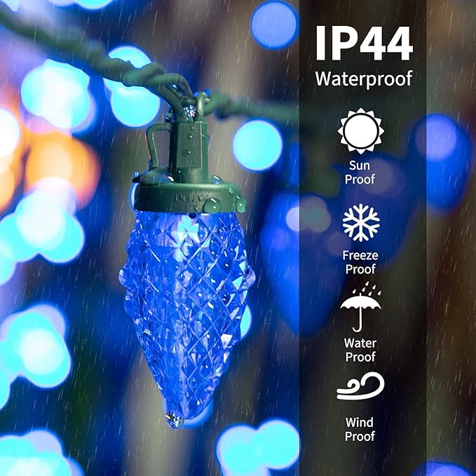 Brightown C9 Christmas String Lights Multicolor 66ft 100 LED Faceted Christmas Lights on Green Wire Plug-in Large Bulb Strawberry String Lights for House Roof Roofline Christmas Tree Party Outdoor