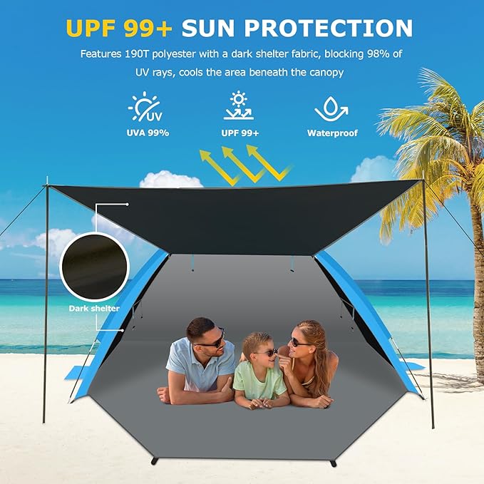 Gorich Beach Tent with Canopy - Easy Setup 3-4/5-6/7-8 Person Portable Sun Shelter UPF 50+ UV Protection Sun Shade Lightweight &amp Compact Beach Cabana for Family Travel