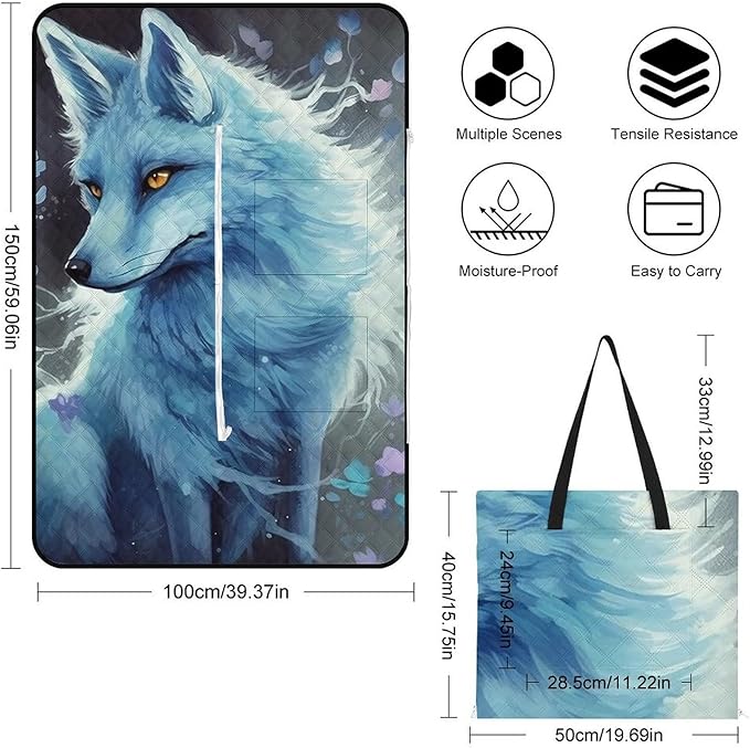 Zipper Blue Fox Style Picnic Mat Suitable for Travel Camping Park Or Home Use