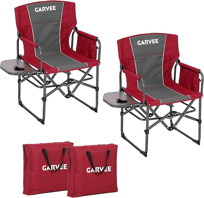 Oversized Camping Directors Chair Portable Folding Lawn Chairs for Adults Heavy Duty with Side Table Outdoor Foldable Camp Chair with Pocket for Beach Fishing Picnic Outdoor Foldable Camp Chair