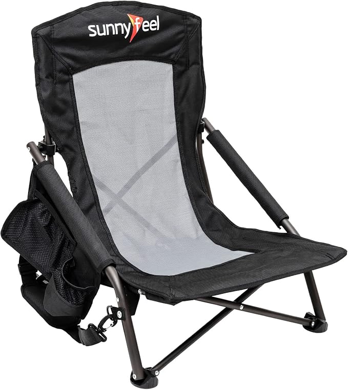 SUNNYFEEL Low Folding Beach Chair for Adults Portable Lightweight Sling Beach Camping Chairs with Cup Holder ArmrestFoldable Camp Lawn Chair for Outdoor Sand Concert Travel Sport Events300LBS