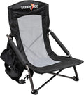 SUNNYFEEL Low Folding Beach Chair for Adults Portable Lightweight Sling Beach Camping Chairs with Cup Holder ArmrestFoldable Camp Lawn Chair for Outdoor Sand Concert Travel Sport Events300LBS