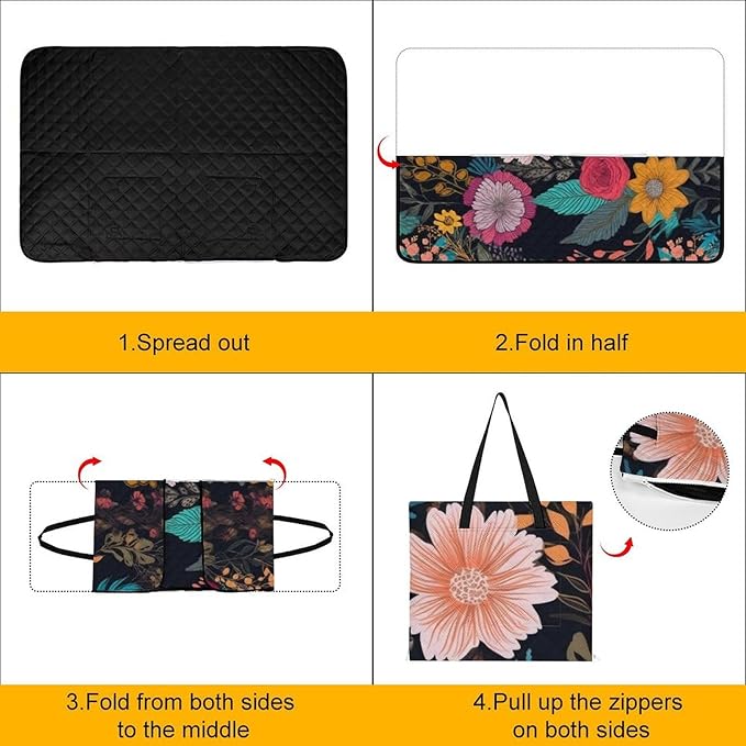 Zipper Colorful Boho Floral Style Picnic Mat Suitable for Travel Camping Park Or Home Use