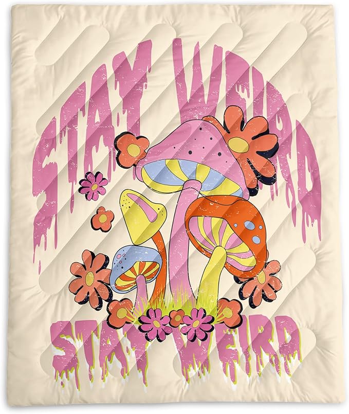 Axolotl Mushroom Printed Camping Blanket Orange Pink Flowers Lightweight Packable Outdoor Blanket Wild Mushrooms Puffy Backpacking Colorful Backpacking for Camping Sleeping Hiking Picnic
