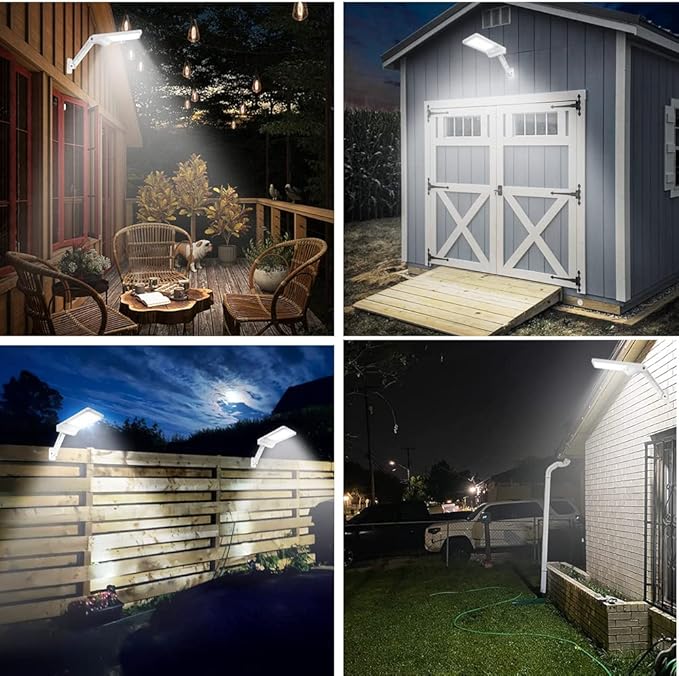 Aqonsie Solar Lights Outdoor 180° Adjustable 56LED Solar Flood Light Outside Security Motion Sensor Lights with Remote 3 Lighting Modes with Mounting Rod for Gutter Backyard Garage Garden 2 Pack