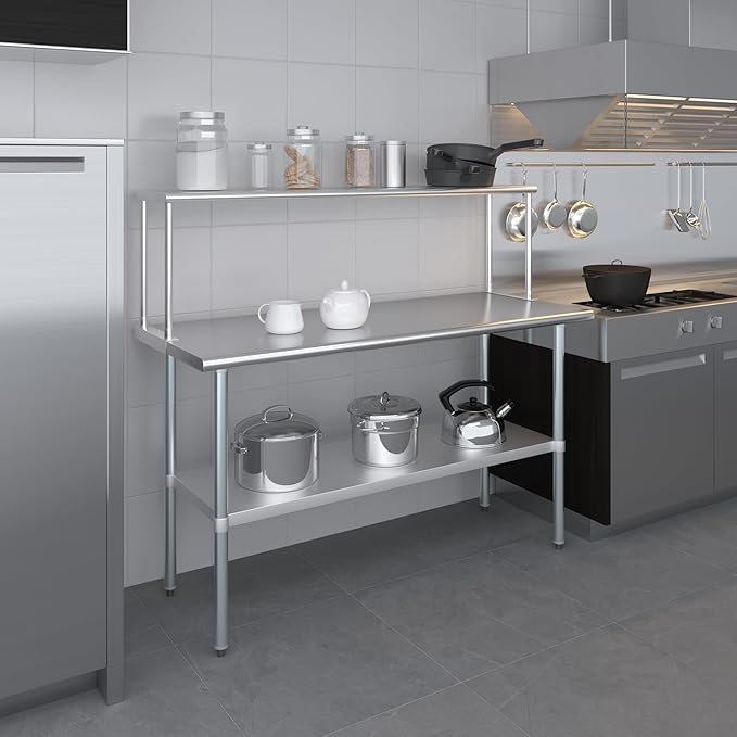 AmGood Stainless Steel Single Overshelf for 60 Long Prep Table. 12 Wide x 60 Long x 18 High