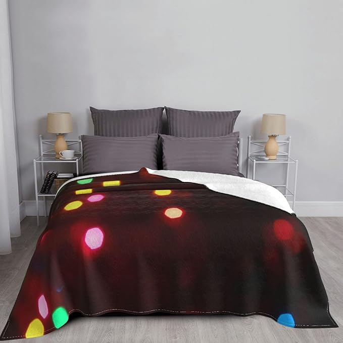 60X50 Christmas Lights Glowing Lightweight Flannel Blanket - Soft and Breathable Polyester Suitable for Travel Camping and Home Decoration