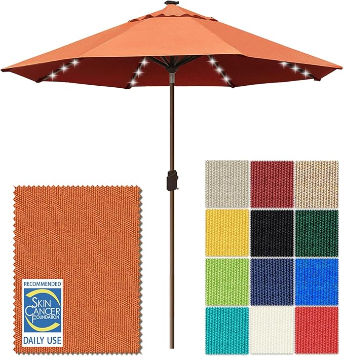 EliteShade USA 10-Year-Non-Fading 10Ft Market Umbrella with 80 LED Lights Patio Umbrella Outdoor Table Umbrella with Ventilation（Rust）