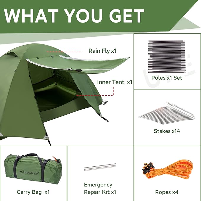 Clostnature Lightweight Backpacking Tent - 1/1.5/2/3/4/6 Person Ultralight Waterproof Camping Tent 3 Season Large Size Easy Setup Tent for Family Outdoor Hiking and Mountaineering