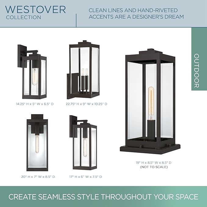 Quoizel Westover 20 Outdoor Wall Sconce 1-Light Western Bronze with Clear Beveled Glass E26 Base Wet Rated